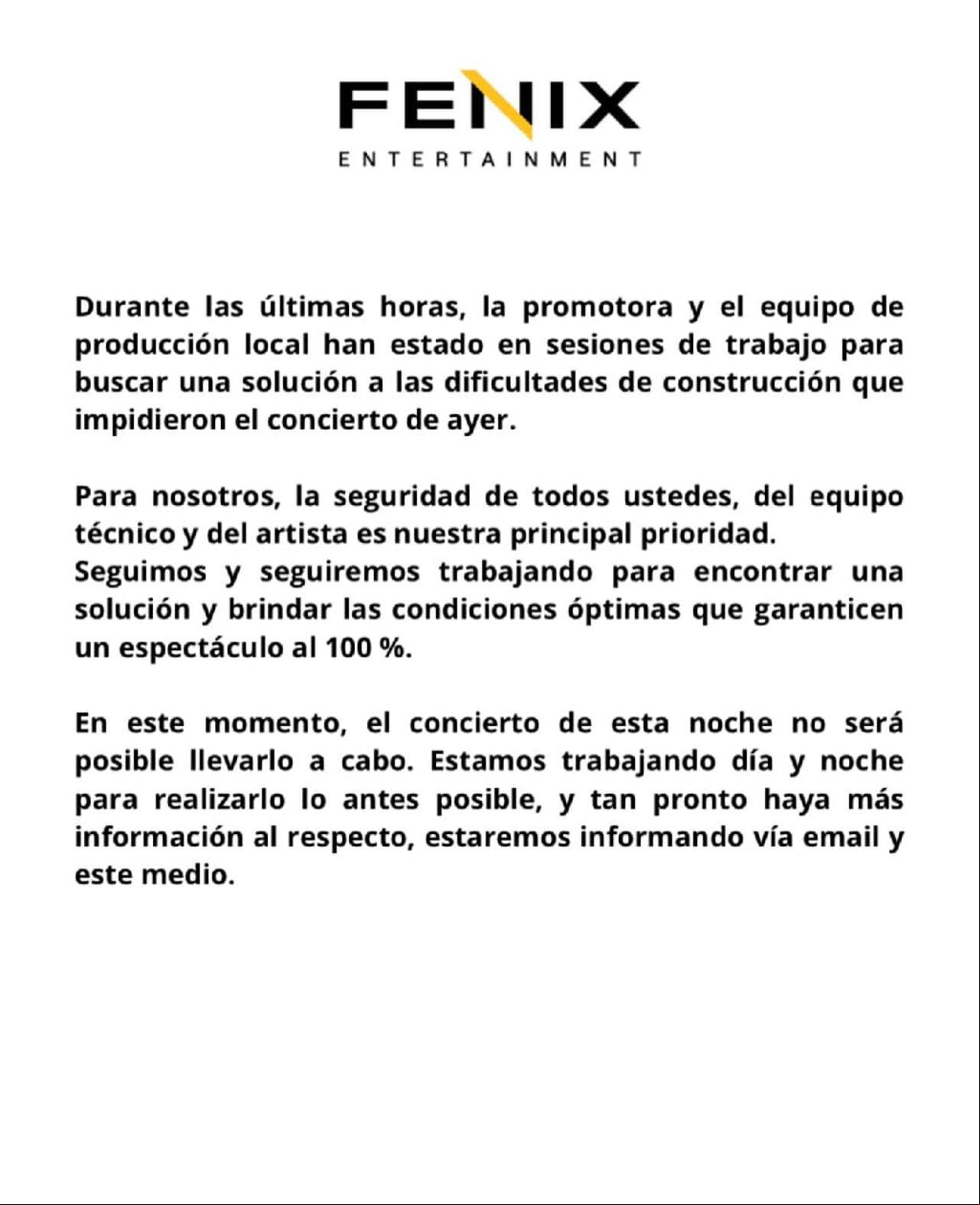 Este es el comunicado emitido por la empresa promotora de los conciertos de Shakira en Chile.