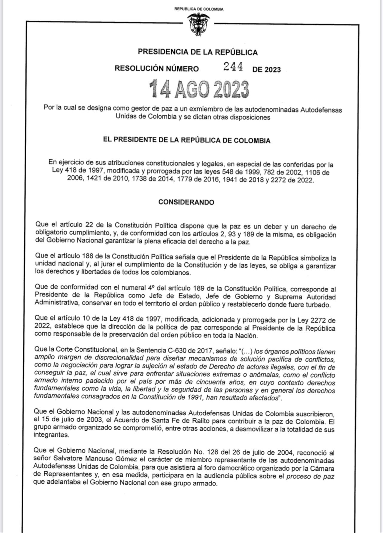 Resolución Salvatore Mancuso