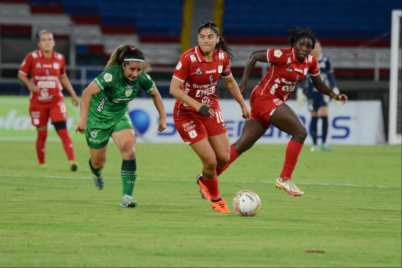 Imagen del partido entre América de Cali y La Equidad, por los cuartos de final de vuelta de la Liga Femenina 2023.