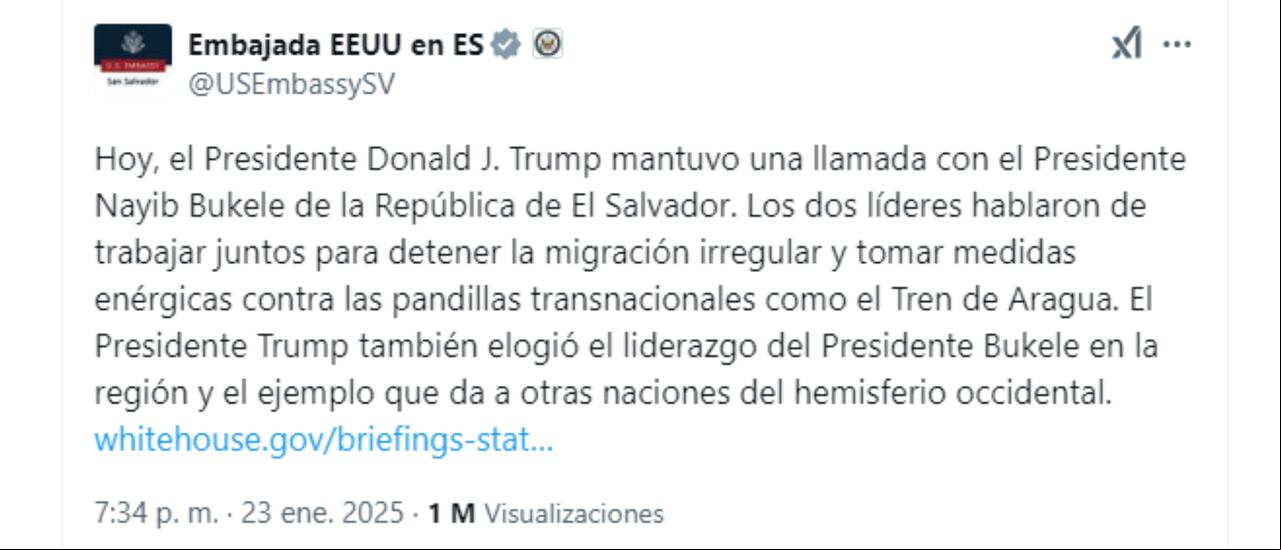 Este fue el comunicado de la Embajada de Estados Unidos.