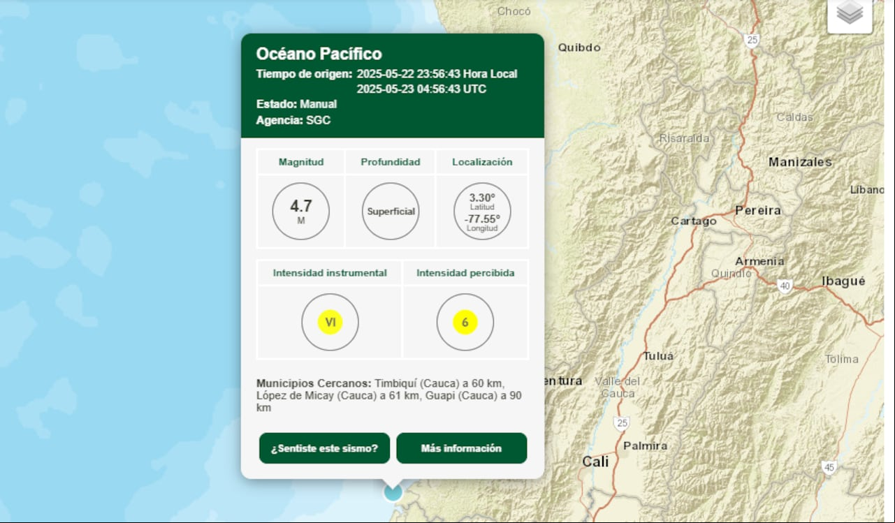 La mayoría de los sismos que se registran en Colombia, ocurren en el Pacífico.