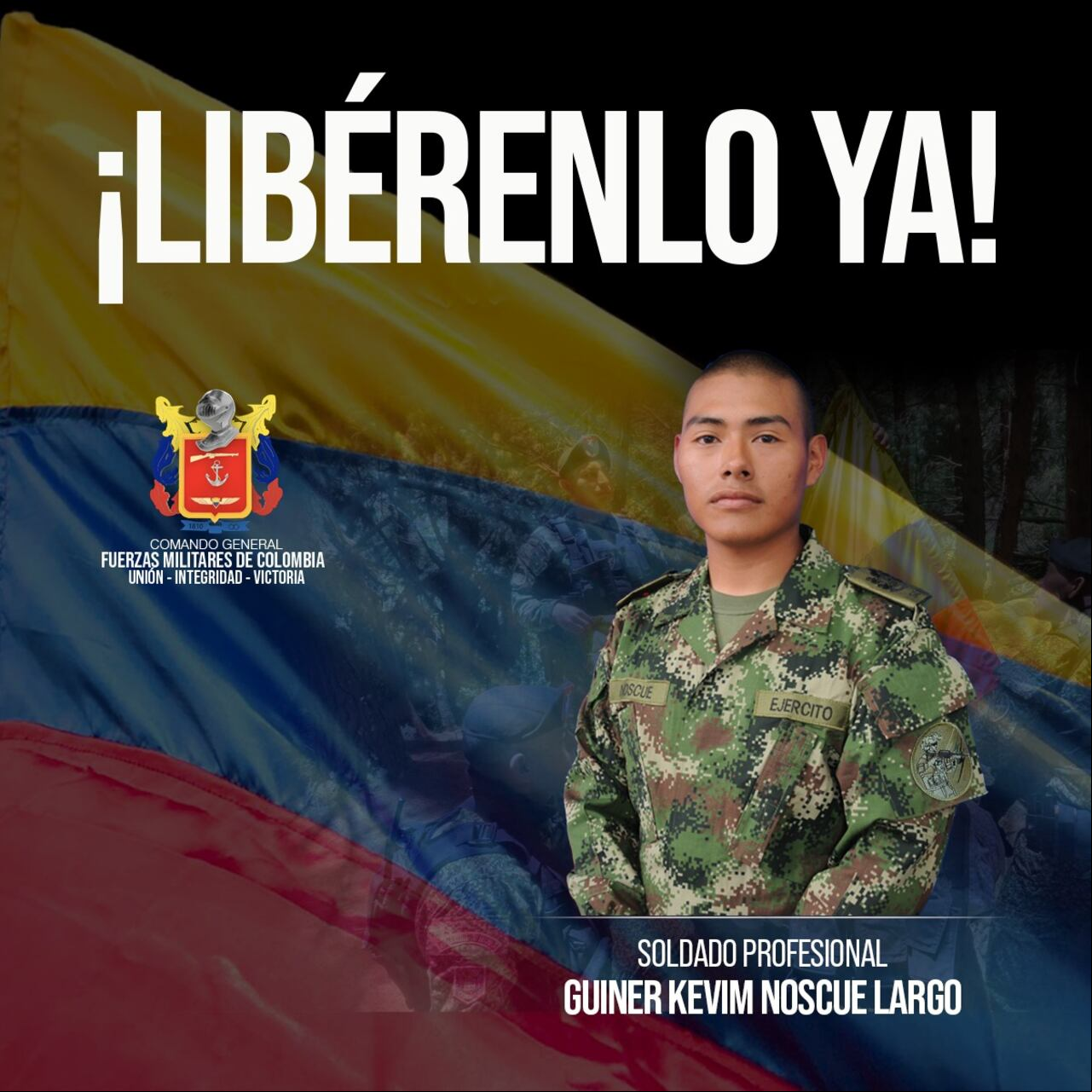 Guiner Kevim Noscue Largo, quien habría sido secuestrado cuando no se encontraba en servicio.