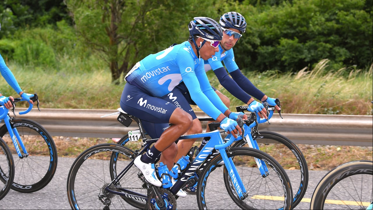 LEUKERBAD, SWITZERLAND - JUNE 13: Nairo Quintana of Colombia and Movistar Team / Victor de la Parte of Spain and Movistar Team / during the 82nd Tour of Switzerland 2018, Stage 5 a 155,7km stage from Gstaad to Leukerbad 1385m on June 13, 2018 in Leukerbad, Switzerland. (Photo by Tim de Waele/Getty Images)