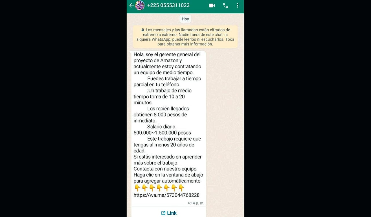 En WhatsApp circula una estafa que con una falsa oportunidad de trabajo con Amazon.