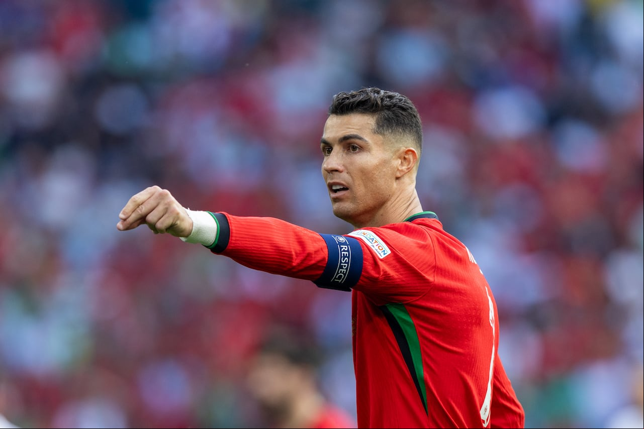 Cristiano Ronaldo is playing during the UEFA Euro 2024 Group F match between Turkiye v Portugal, at the BVB Stadion Dortmund in Dortmund, , on June 22, 2024. (Photo by Andrzej Iwanczuk/NurPhoto via Getty Images)