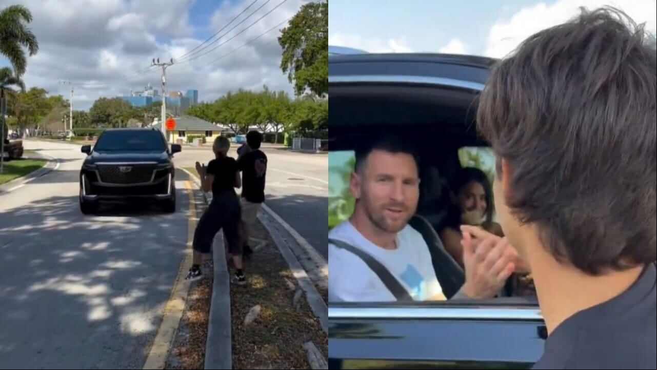Messi se detuvo en plena vía y se tomó foto con los fanáticos.