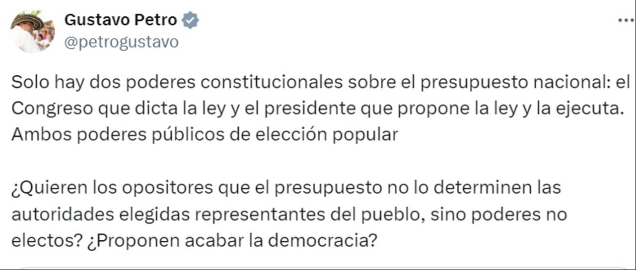 En medio de la polémica que se desató al conocer que el presidente, Gustavo Petro, tendría poderes especiales para decidir sobre el presupuesto general en para decidir sobre proyectos de inversión y las críticas que esto ha generado, el mandatario volvió a defender esta propuesta que hizo el Ministerio de Hacienda.